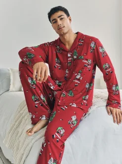 Chelsea Peers Red Christmas Santa Snowball Print Long Pyjamas Set