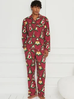 Chelsea Peers Red Cotton Christmas Tree Stripe Long Pyjamas Set