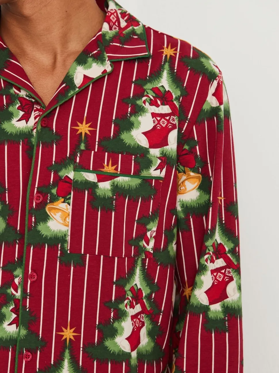 Chelsea Peers Red Cotton Christmas Tree Stripe Long Pyjamas Set