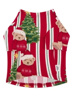 Chelsea Peers Red Pet Christmas Teddy Bear Stripe Print Pyjamas T-Shirt