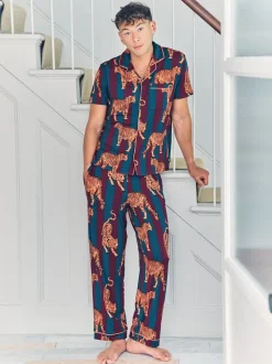Chelsea Peers Red Tiger Stripe Print Long Pyjamas Set