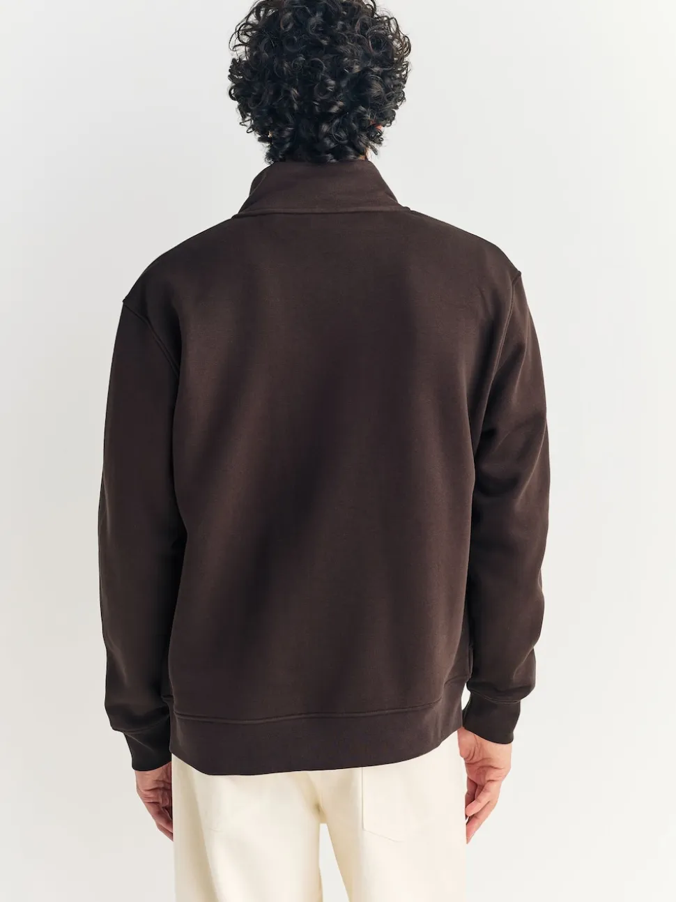 Chocolate Brown Cotton Rich Jersey Full Zip Funnel Neck Sweatshirt