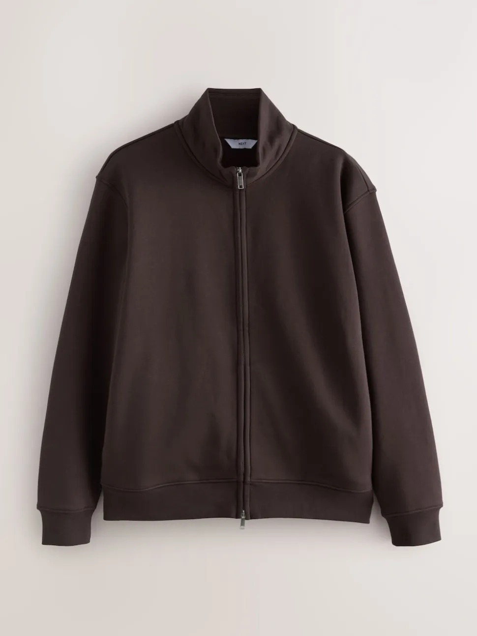 Chocolate Brown Cotton Rich Jersey Full Zip Funnel Neck Sweatshirt