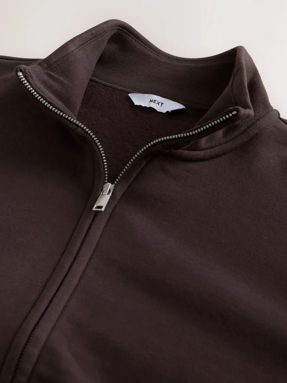 Chocolate Brown Cotton Rich Jersey Full Zip Funnel Neck Sweatshirt