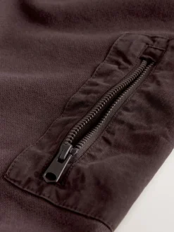 Chocolate Brown Garment Washed Utility Crew Neck Sweatshirt