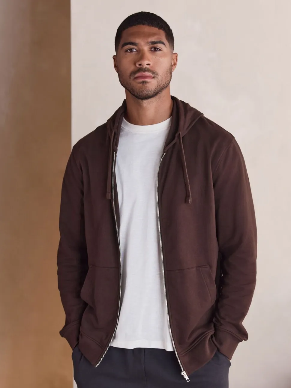 Chocolate Brown Lightweight Zip Up Hoodie