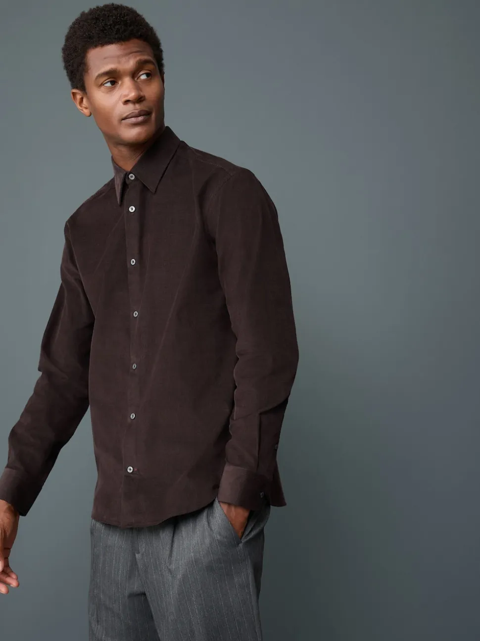 Chocolate Brown Long Sleeve Cord Shirt