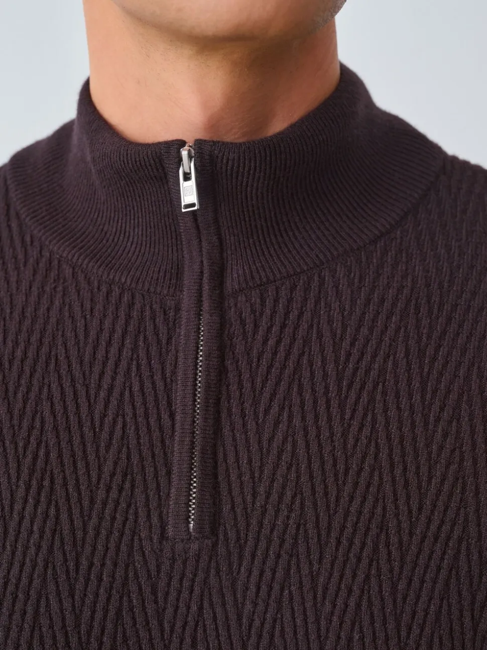 Chocolate Brown N.Premium Regular Fit Mid Weight Cable Quarter Zip Neck Jumper