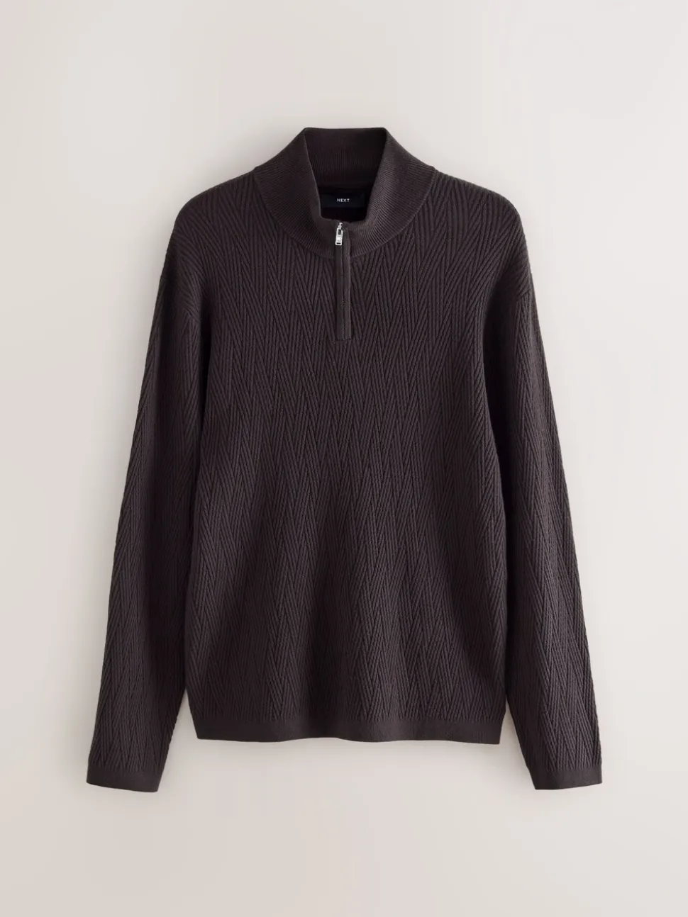 Chocolate Brown N.Premium Regular Fit Mid Weight Cable Quarter Zip Neck Jumper