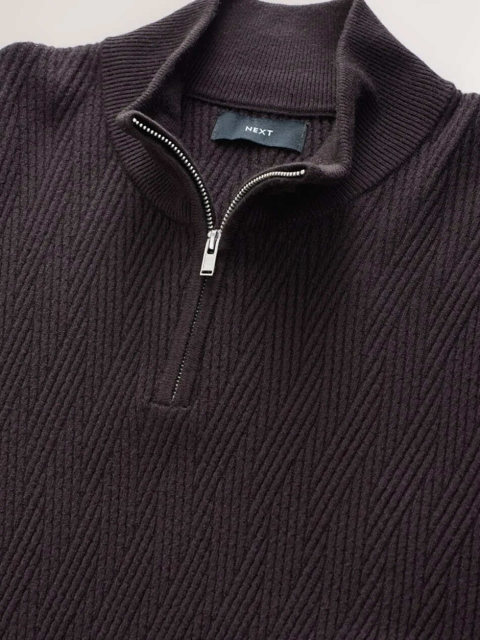 Chocolate Brown N.Premium Regular Fit Mid Weight Cable Quarter Zip Neck Jumper