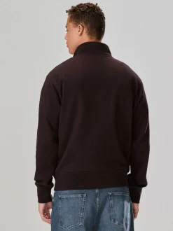 Chocolate Brown Quarter Zip Cotton Rich Jersey Sweatshirt