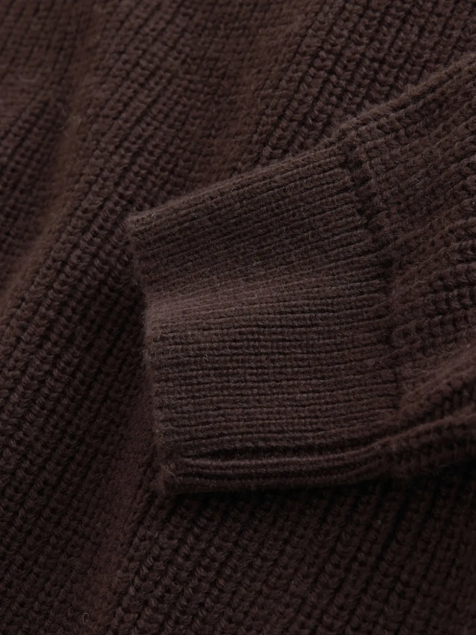 Chocolate Brown Relaxed Fit Ribbed Grandad Collar Jumper with Wool