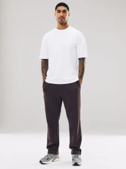 Chocolate Brown Straight Fit Brushback Heavyweight Joggers