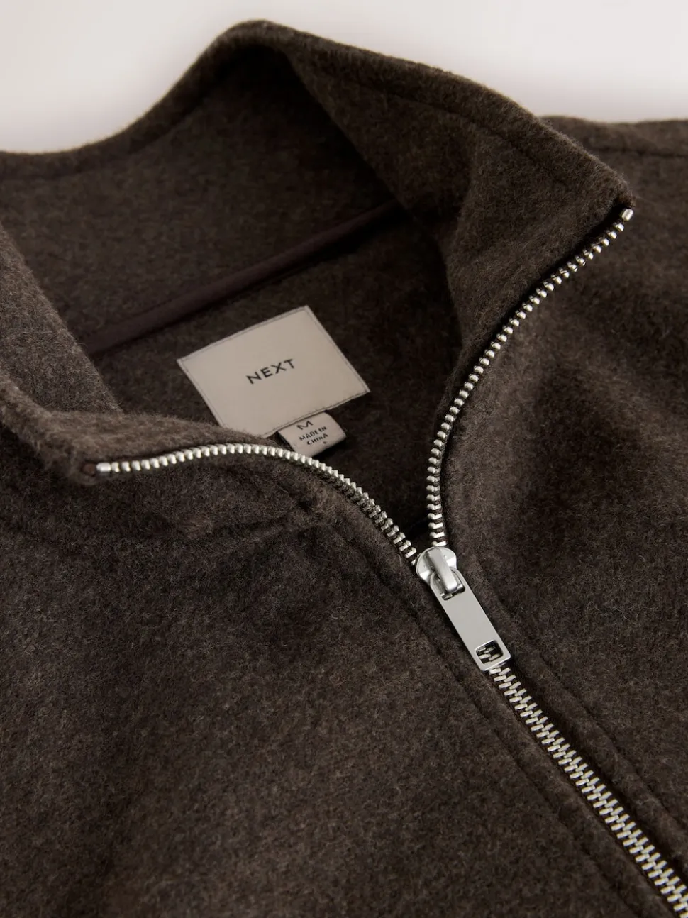 Chocolate Brown Wool Look Zip Through Funnel Fleece