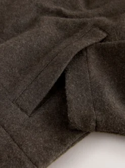 Chocolate Brown Wool Look Zip Through Funnel Fleece