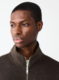Chocolate Brown Wool Look Zip Through Funnel Fleece