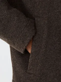 Chocolate Brown Wool Look Zip Through Funnel Fleece
