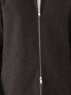 Chocolate Brown Wool Look Zip Through Funnel Fleece