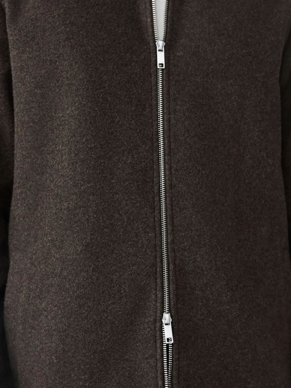Chocolate Brown Wool Look Zip Through Funnel Fleece