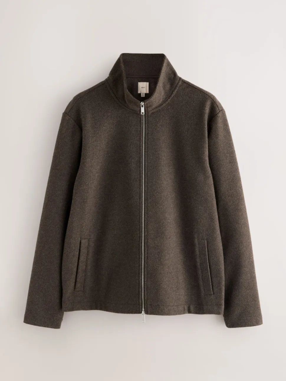 Chocolate Brown Wool Look Zip Through Funnel Fleece