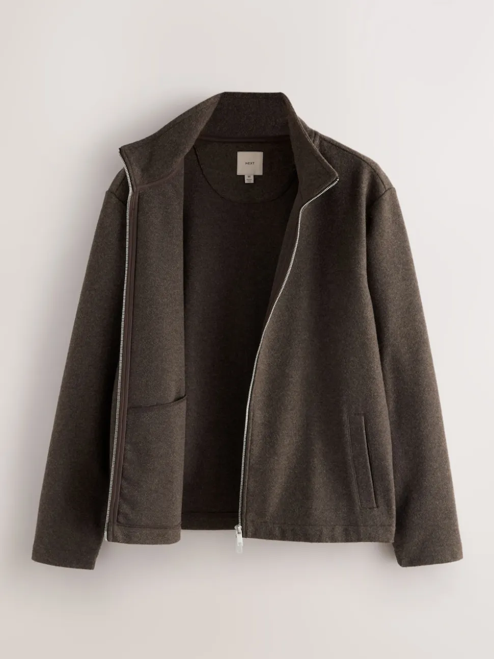 Chocolate Brown Wool Look Zip Through Funnel Fleece