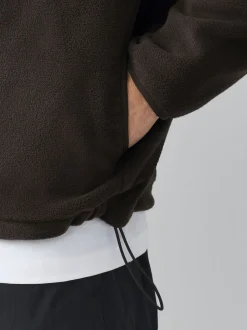 Chocolate Brown Zip Neck Utility Style Polar Fleece