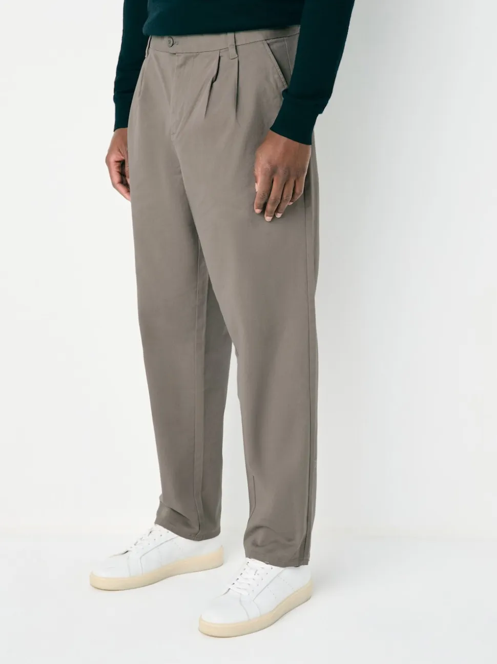 Clay Relaxed Tapered Fit Twin Pleated Stretch Chinos Trousers