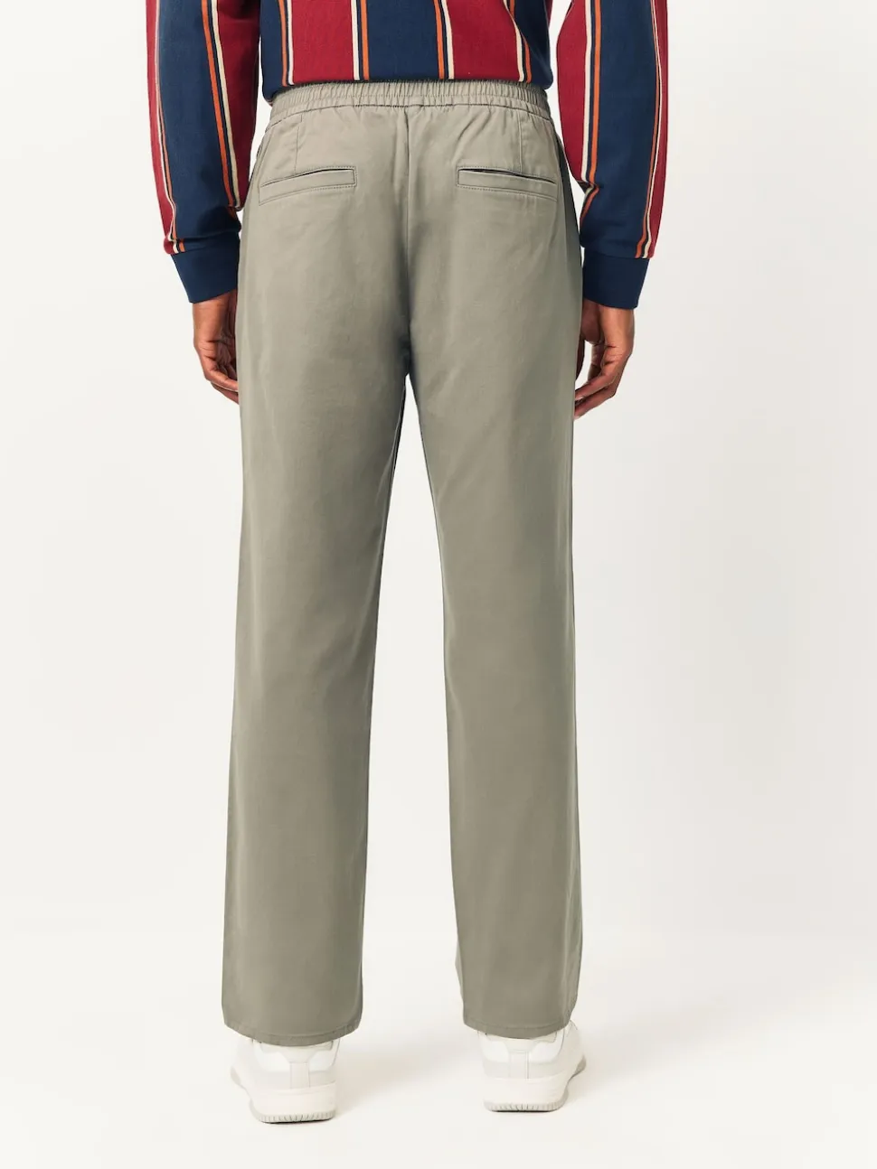 Clay Straight Fit Pleated Stretch Chinos Trousers With Elasticated Waist