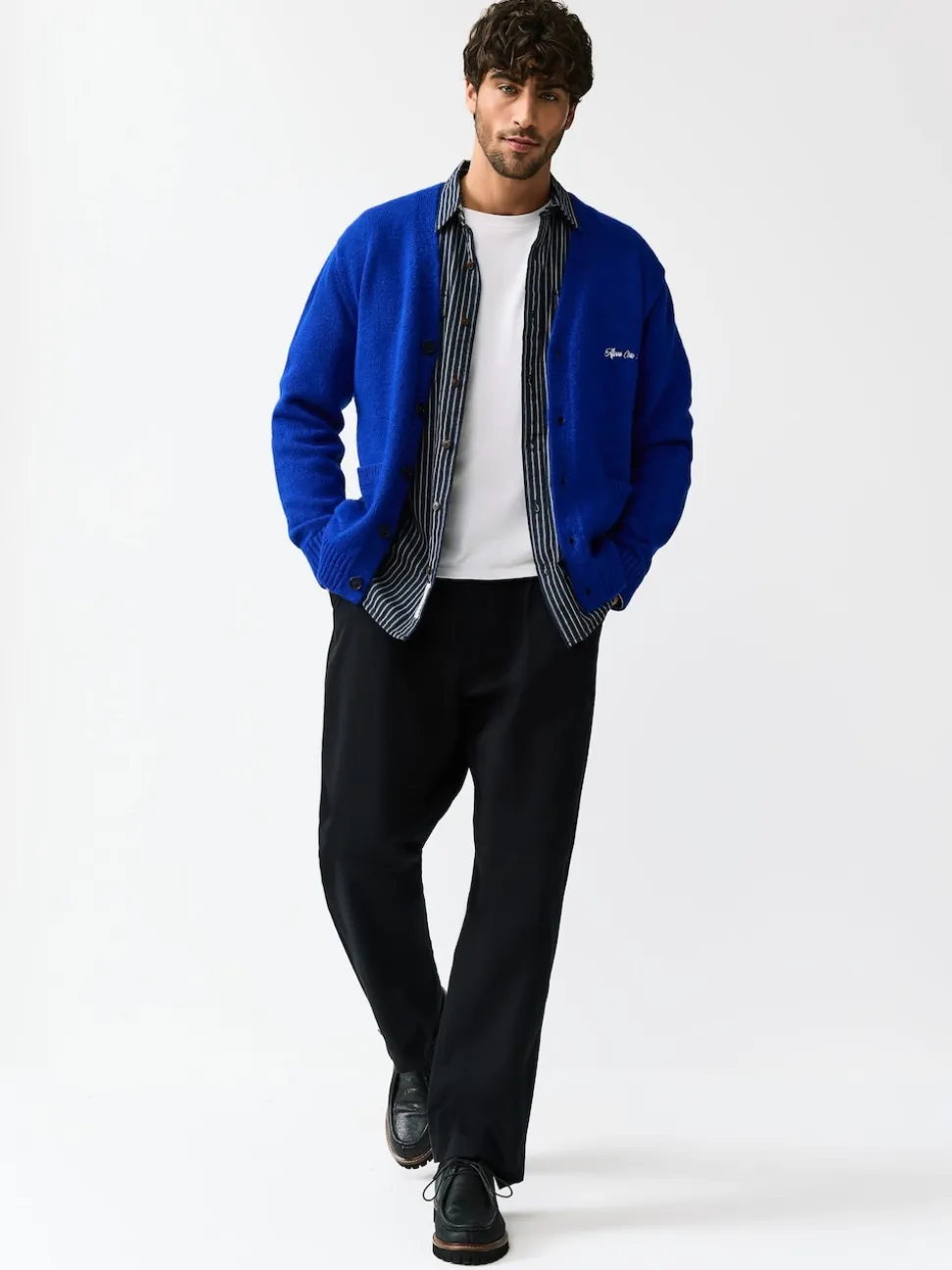Cobalt Blue Regular Fit Embroidered Chest Motif Cardigan