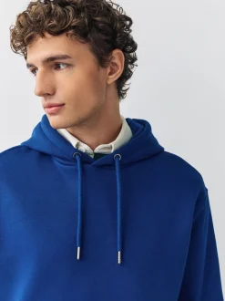 Cobalt Blue Regular Fit Heavyweight Cotton Rich Jersey Hoodie