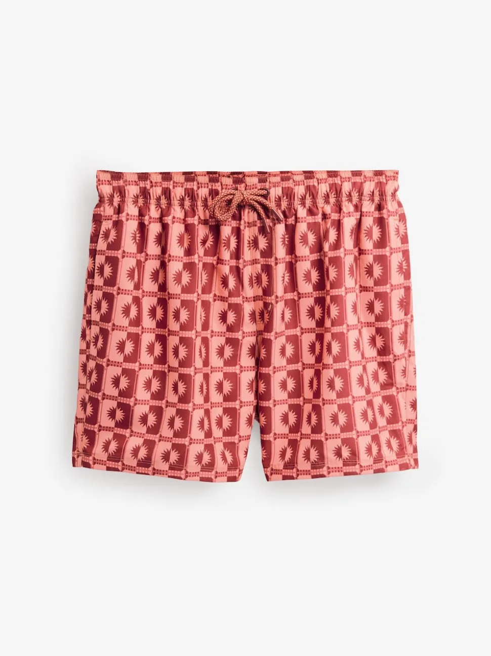 Coral Pink Sun Geometric Printed Swim Shorts