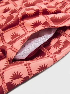 Coral Pink Sun Geometric Printed Swim Shorts