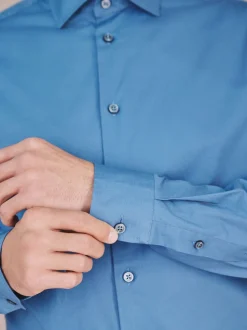 Cornflower Blue Slim Fit Cotton Stretch Long Sleeve Formal Shirt