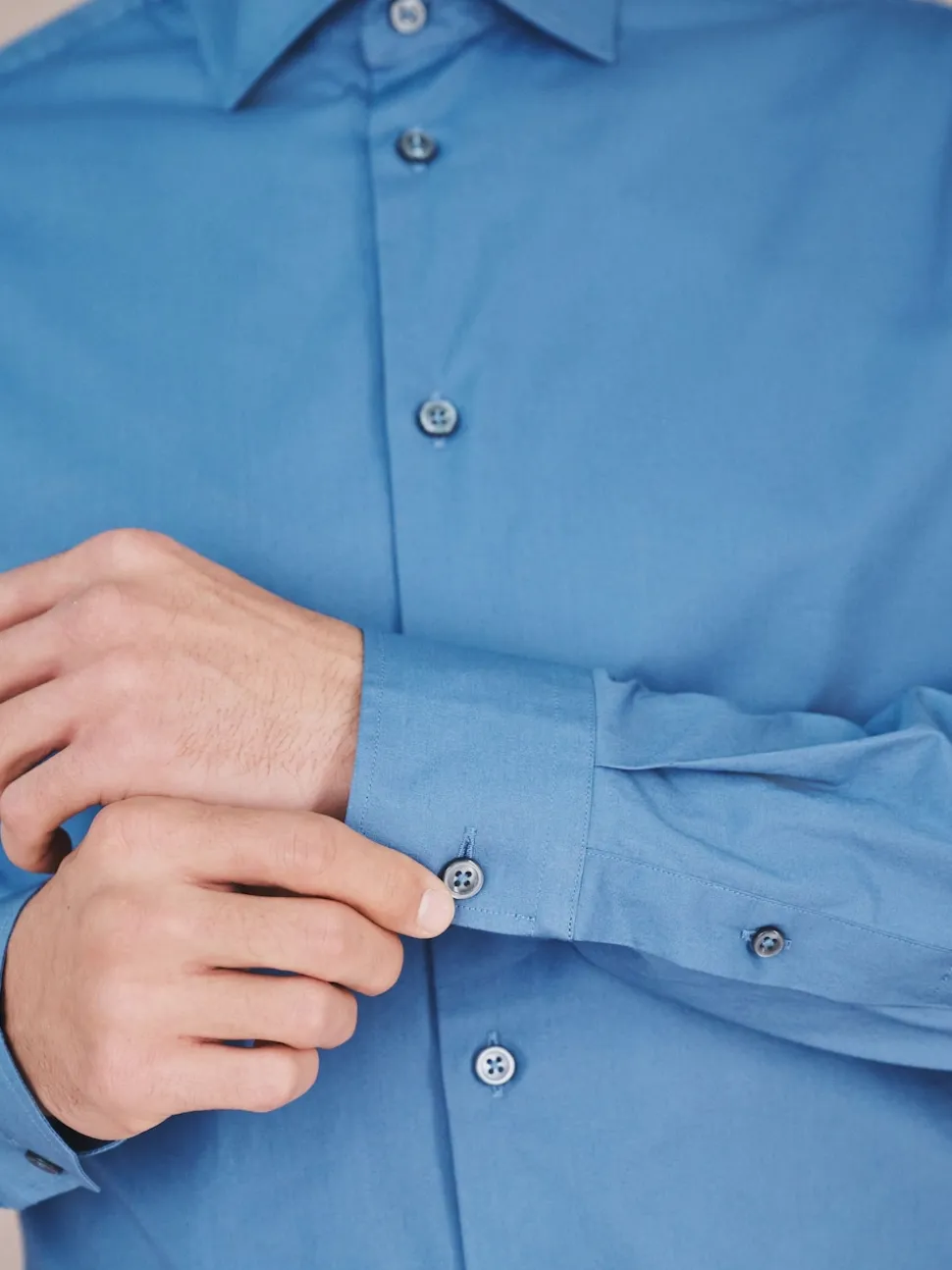 Cornflower Blue Slim Fit Cotton Stretch Long Sleeve Formal Shirt