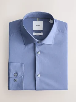 Cornflower Blue Slim Fit Cotton Stretch Long Sleeve Formal Shirt