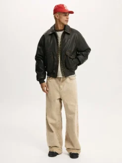 Cotton On Brown Vintage Faux Leather Bomber Jacket