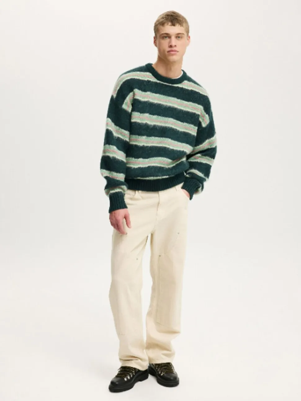 Cotton On Green Box Fit Fuzzy Crew Neck Knit Jumper