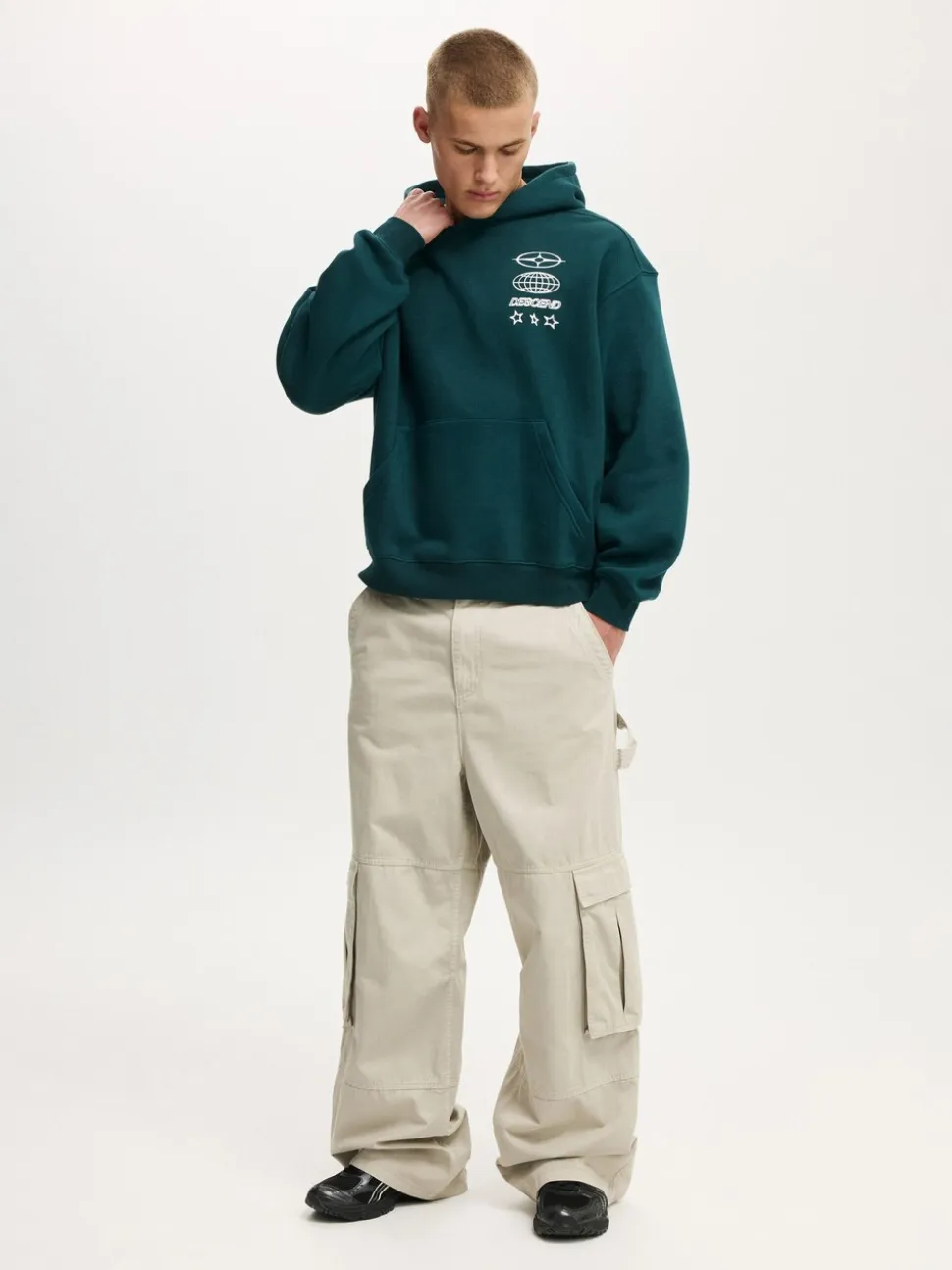 Cotton On Green Box Fit Graphic Hoodie