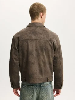 Cotton On Grey Cropped Faux Suede Harrington Jacket