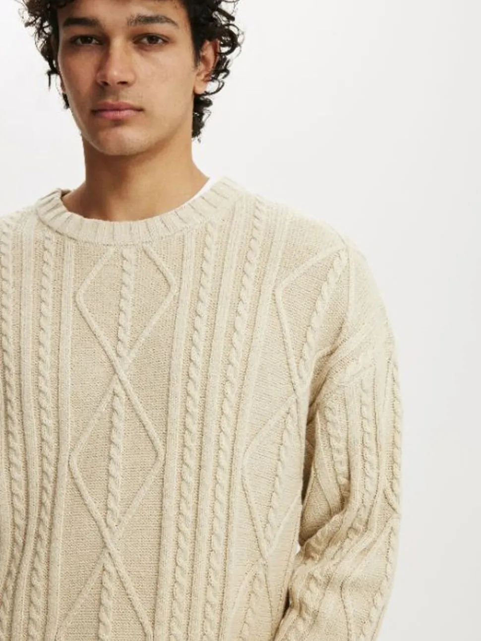 Cotton On Natural Cable Knit Crew Jumper