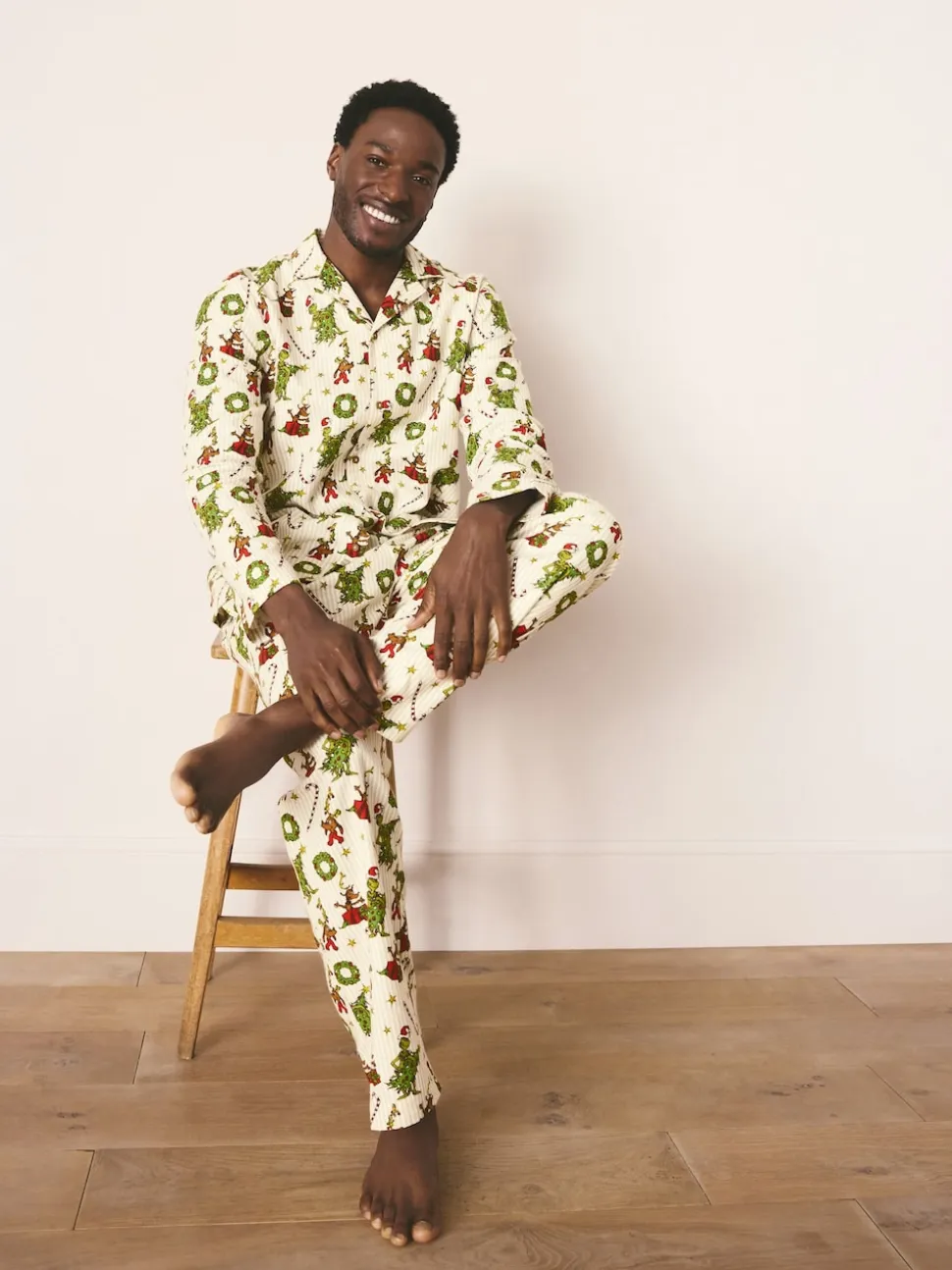 Cream Grinch Matching Family Christmas Button Through Pyjamas
