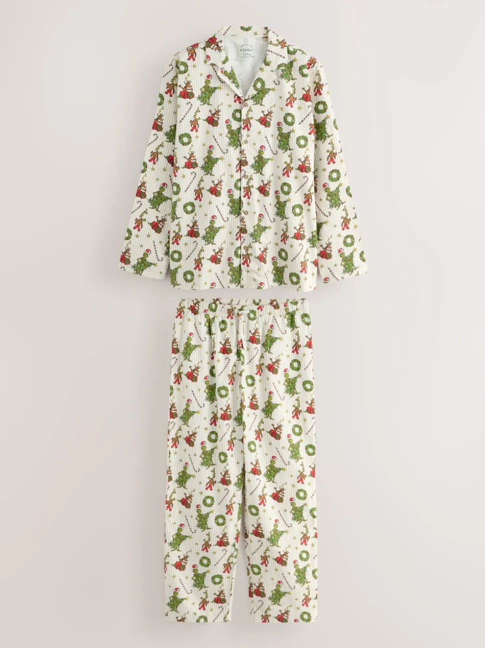 Cream Grinch Matching Family Christmas Button Through Pyjamas