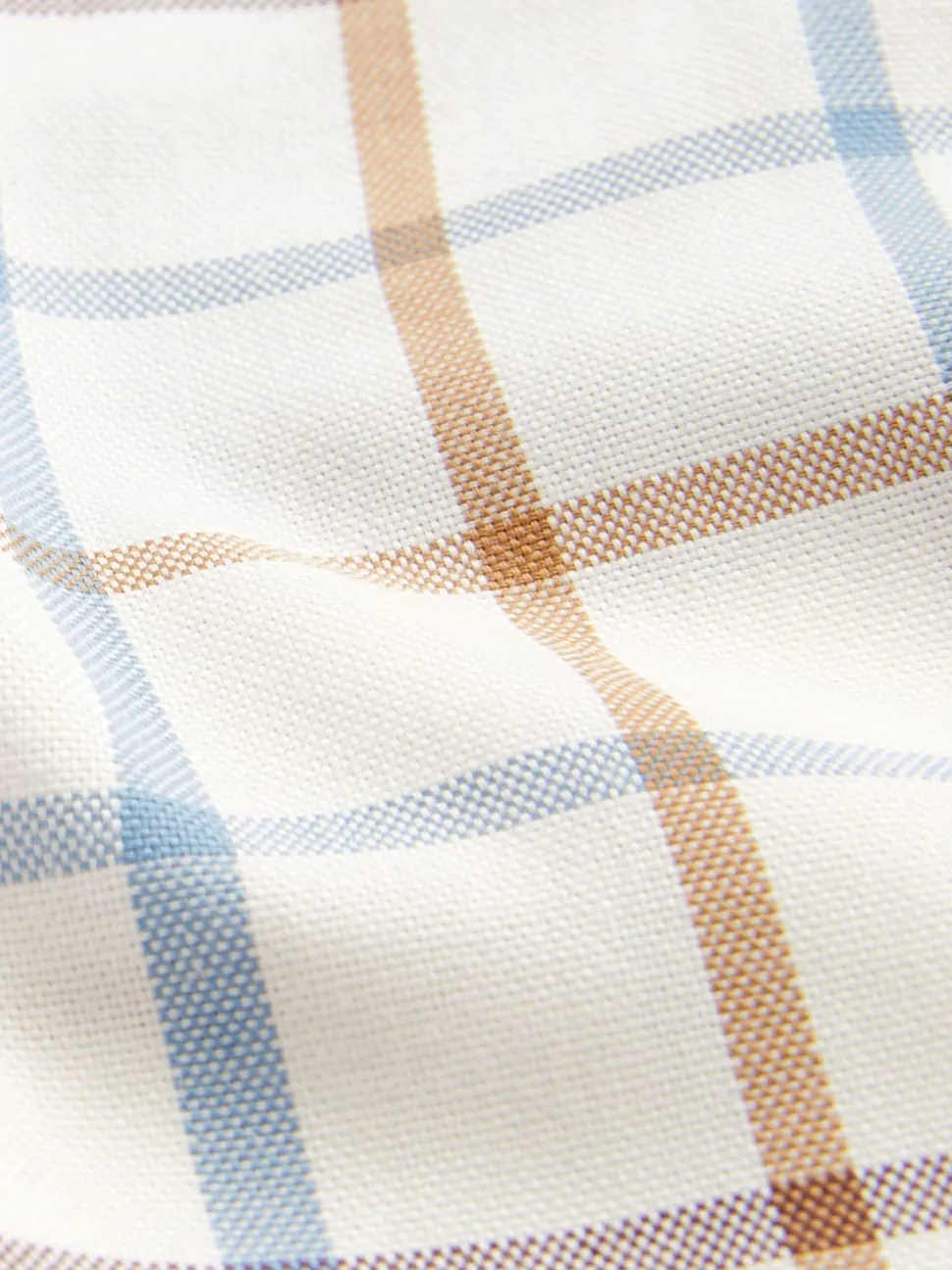 Cream/Blue Tattersall Check Easy Iron Button Down Short Sleeve Oxford Shirt