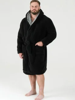 D555 Black Newquay 1 Supersoft Dressing Gown With Hood