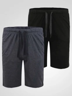D555 Black RYAN Elasticated Waist Jersey With Side Stripes Shorts 2 Pack
