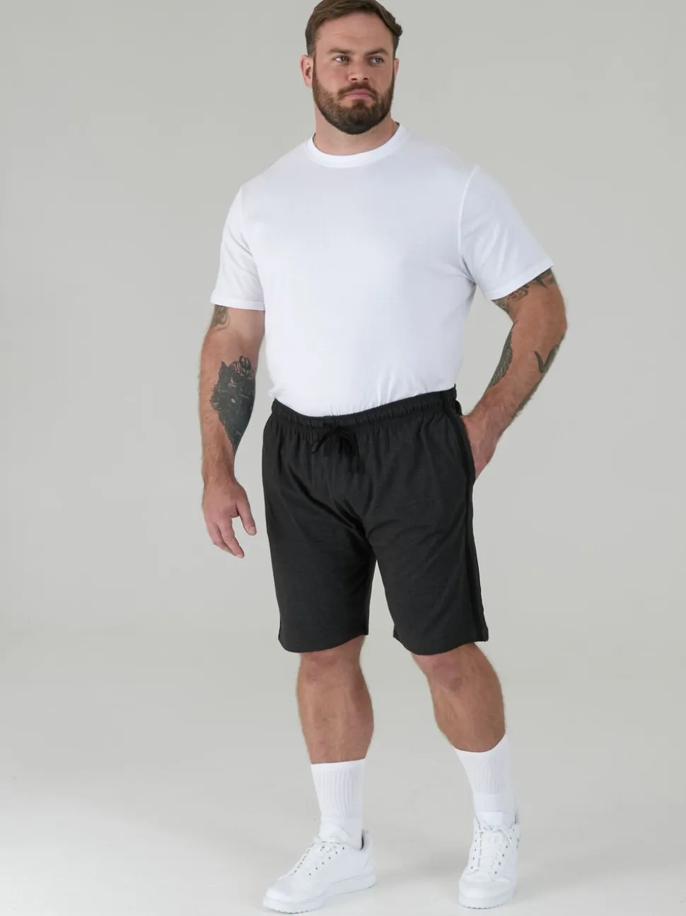 D555 Black RYAN Elasticated Waist Jersey With Side Stripes Shorts 2 Pack