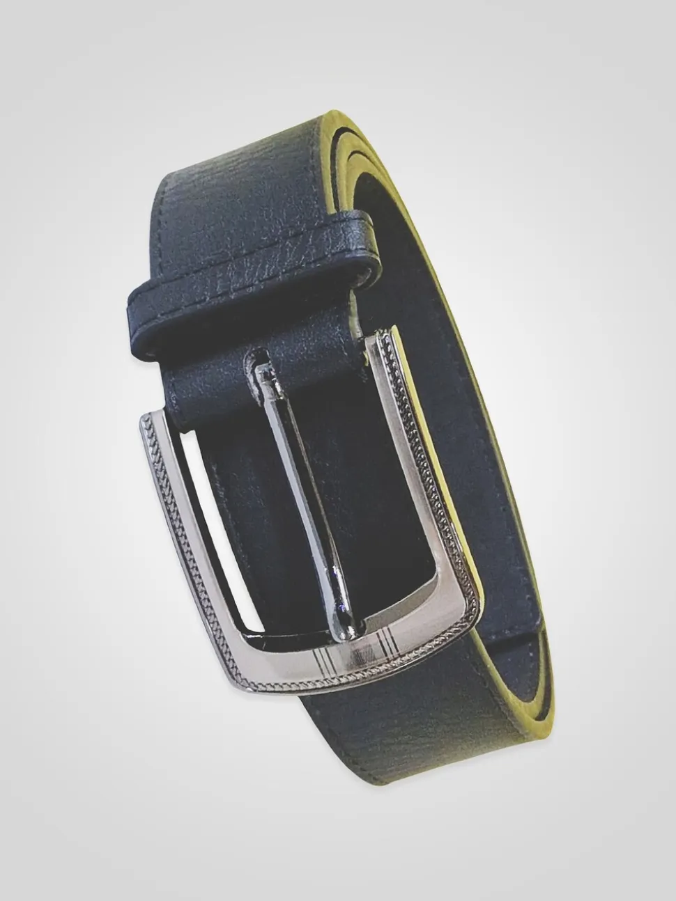 D555 Black SAMUEL Large Buckle Faux 3.9cm Width Leather Belt