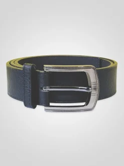 D555 Black SAMUEL Large Buckle Faux 3.9cm Width Leather Belt