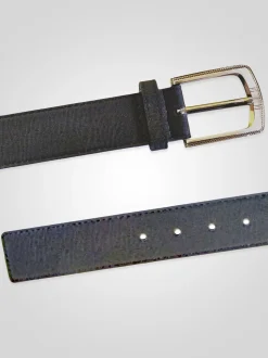 D555 Black SAMUEL Large Buckle Faux 3.9cm Width Leather Belt