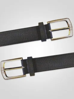 D555 Black SAMUEL Large Buckle Faux 3.9cm Width Leather Belt